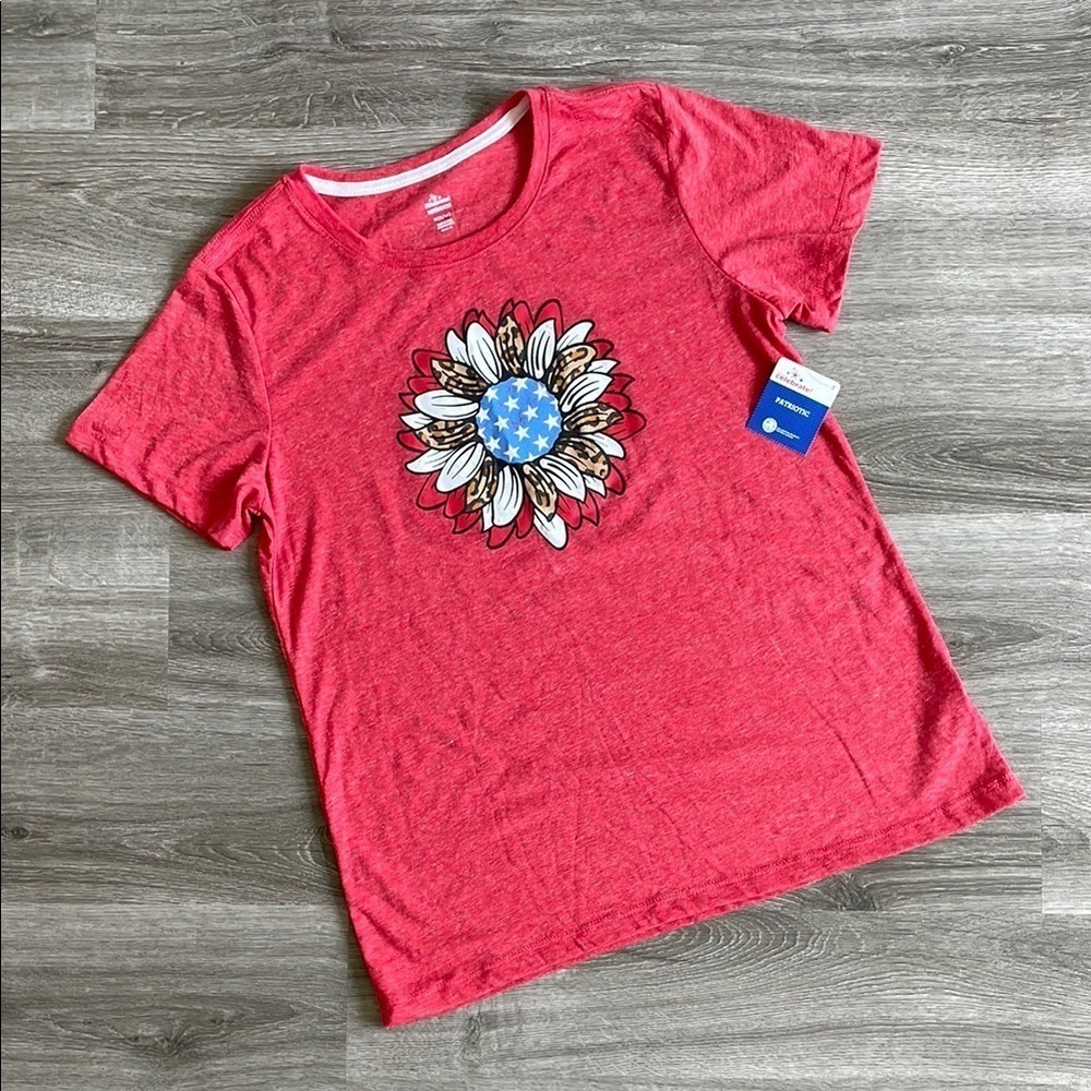 NEW Red Graphic T-Shirt with Sunflower Design
